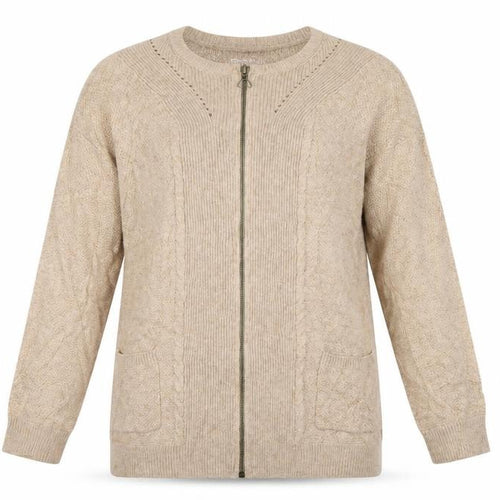 Marks and Spencer Womens Beige Full Zip Knit Cotton Blend Jumper Size 8