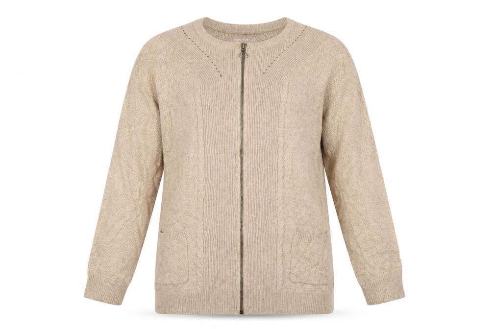 Marks and Spencer Womens Beige Full Zip Knit Cotton Blend Jumper Size 8