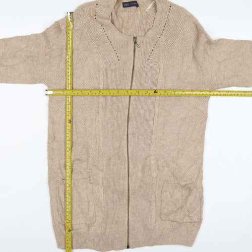 Marks and Spencer Womens Beige Full Zip Knit Cotton Blend Jumper Size 8