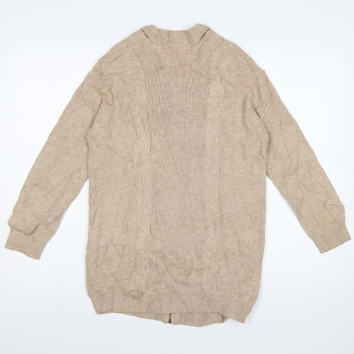 Marks and Spencer Womens Beige Full Zip Knit Cotton Blend Jumper Size 8