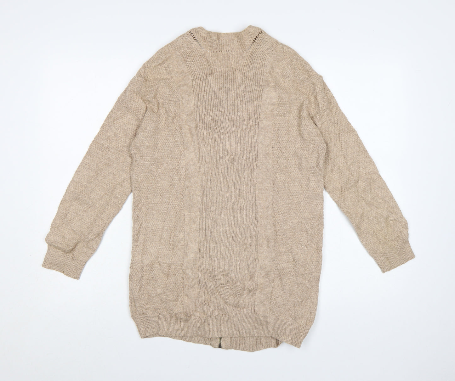 Marks and Spencer Womens Beige Full Zip Knit Cotton Blend Jumper Size 8