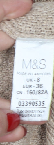 Marks and Spencer Womens Beige Full Zip Knit Cotton Blend Jumper Size 8