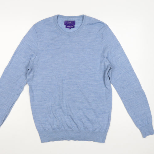 Savile Row Company Mens Blue Merino Blend Crew Neck Jumper M