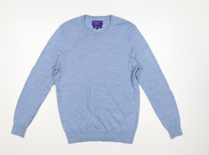 Savile Row Company Mens Blue Merino Blend Crew Neck Jumper M