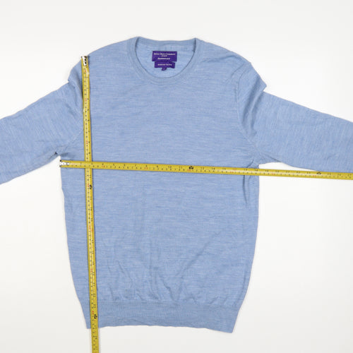 Savile Row Company Mens Blue Merino Blend Crew Neck Jumper M