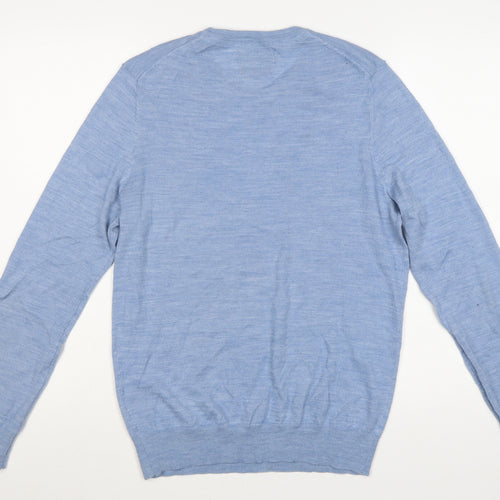Savile Row Company Mens Blue Merino Blend Crew Neck Jumper M
