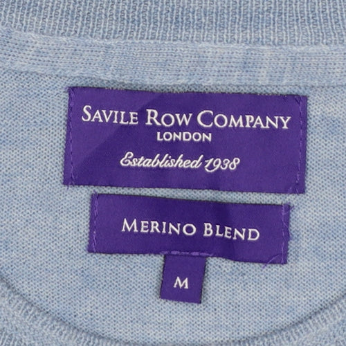 Savile Row Company Mens Blue Merino Blend Crew Neck Jumper M
