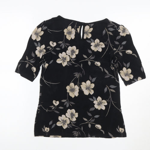 Next Women's Black Floral Short Sleeve Blouse Size 8