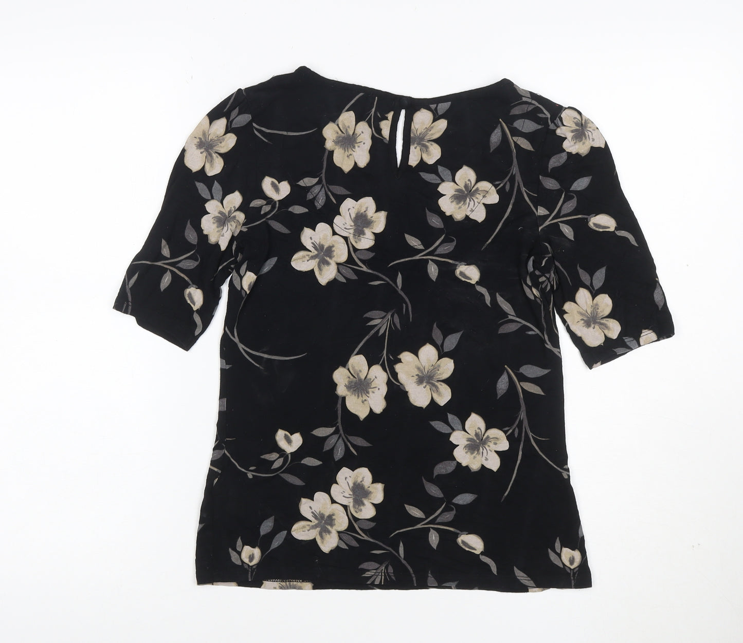 Next Women's Black Floral Short Sleeve Blouse Size 8
