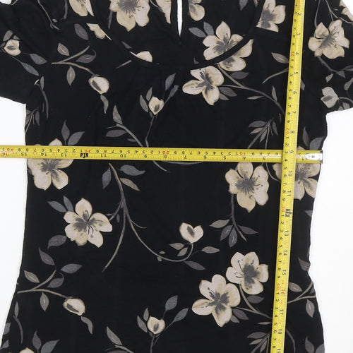 Next Women's Black Floral Short Sleeve Blouse Size 8