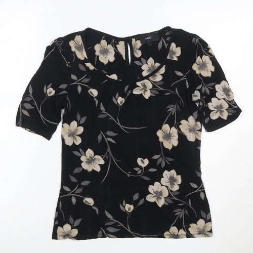 Next Women's Black Floral Short Sleeve Blouse Size 8