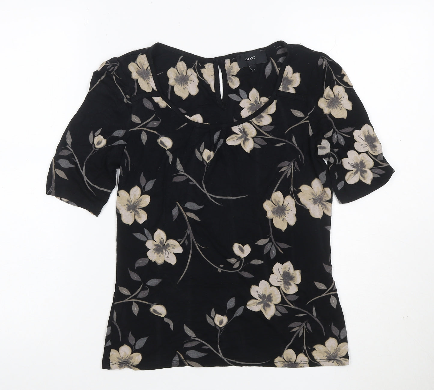 Next Women's Black Floral Short Sleeve Blouse Size 8
