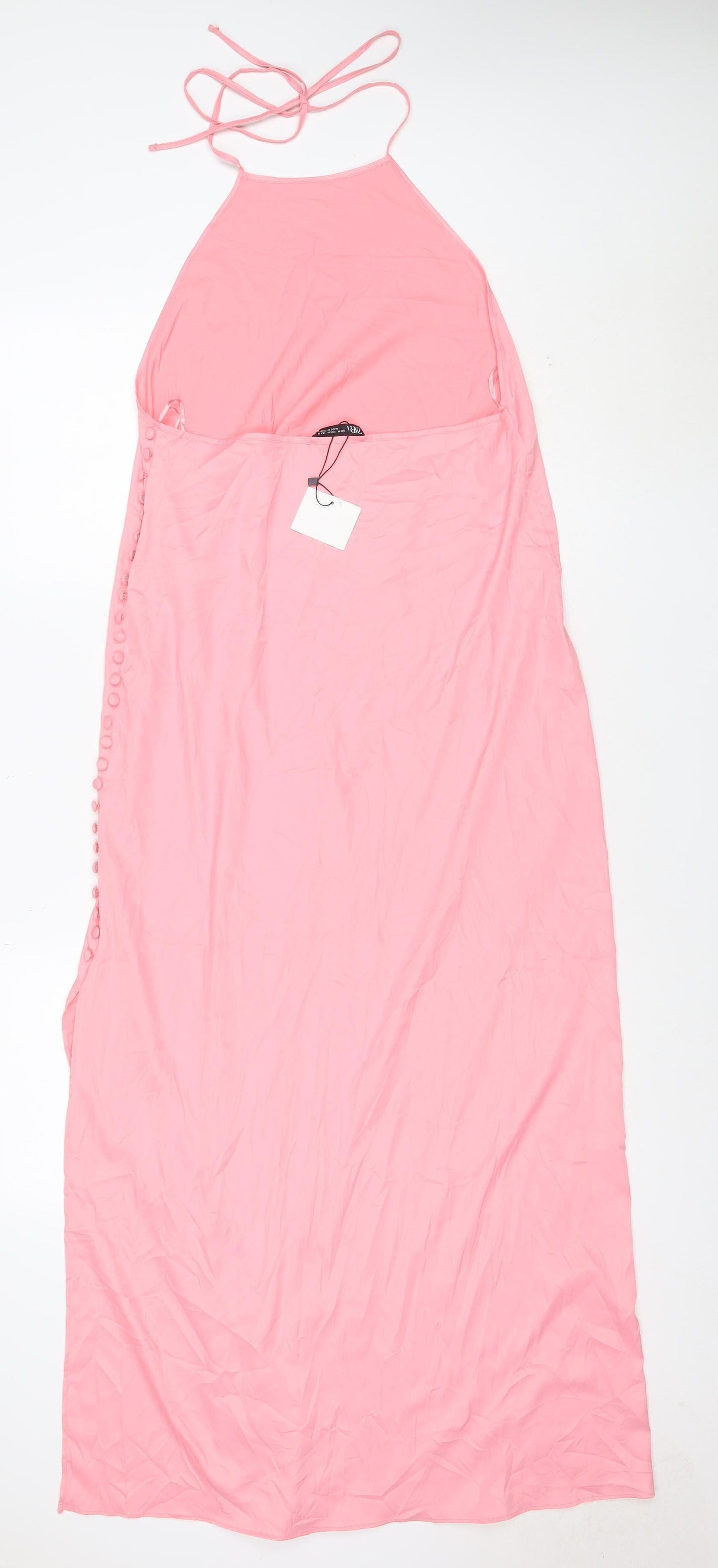 Zara Women’s Pink Halter Neck Long Satin Slip Dress M