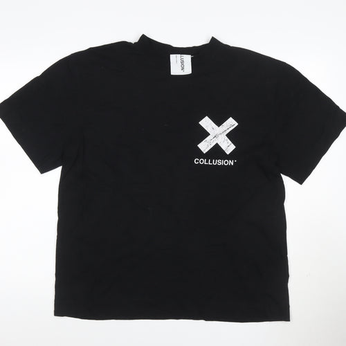 Collusion Women's Black XS Relaxed Fit Short Sleeve Cotton T-Shirt