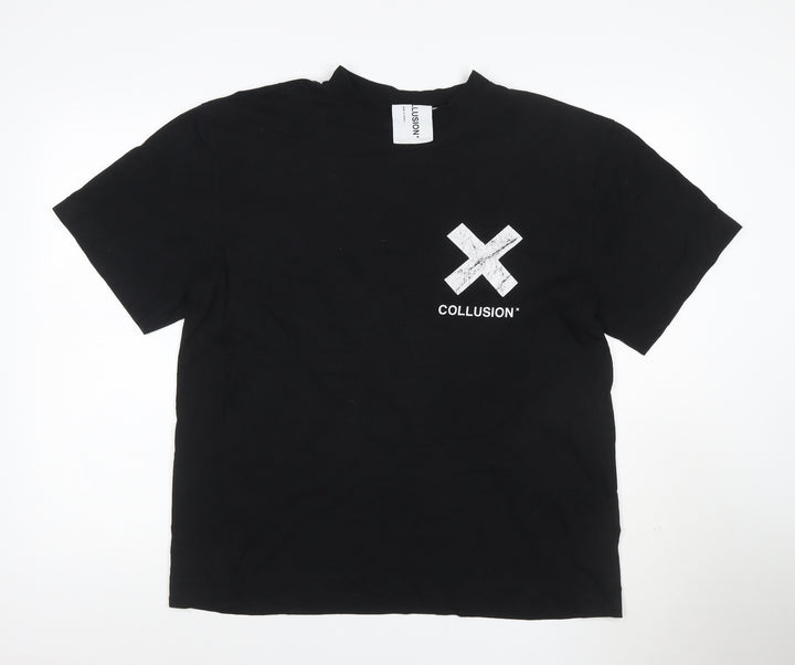 Collusion Women's Black XS Relaxed Fit Short Sleeve Cotton T-Shirt