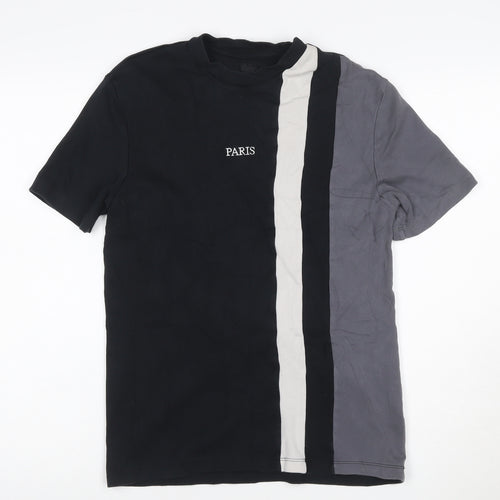River Island Mens Black Colourblock Paris T-Shirt Size S