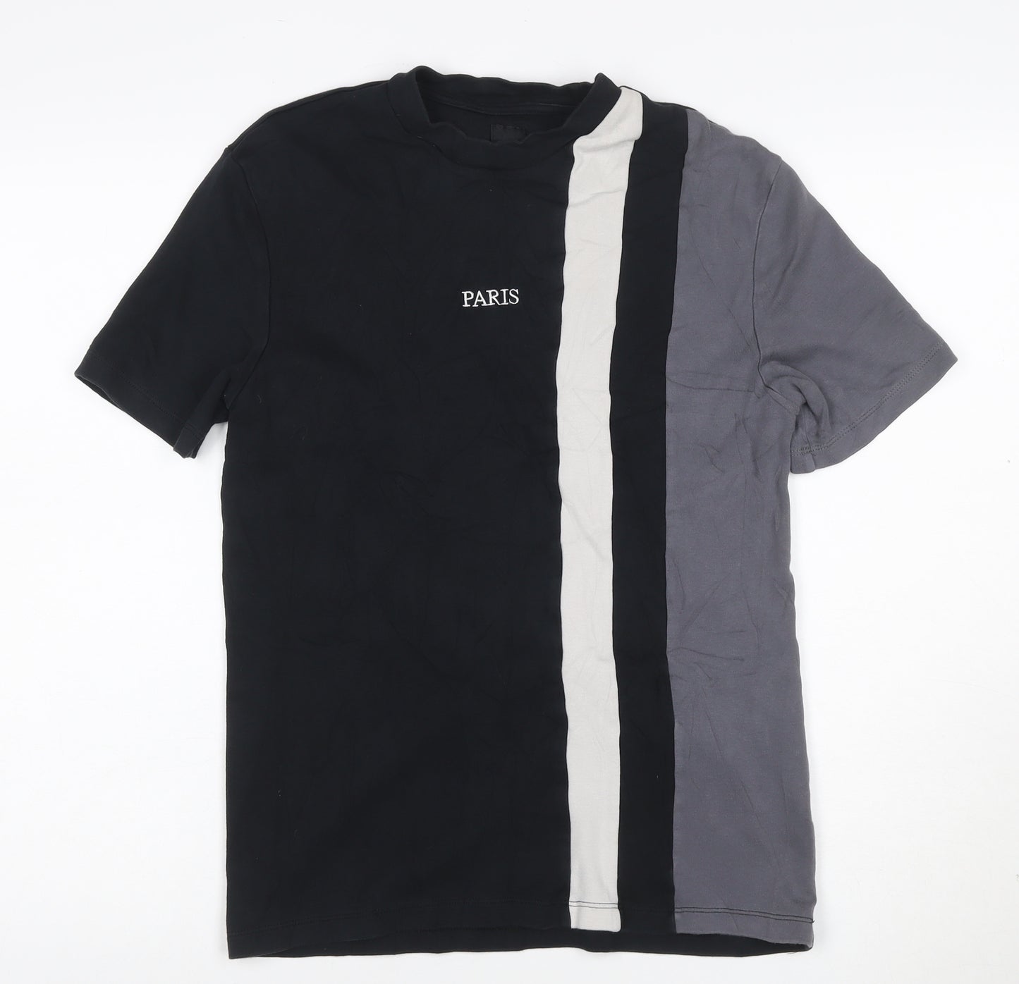 River Island Mens Black Colourblock Paris T-Shirt Size S