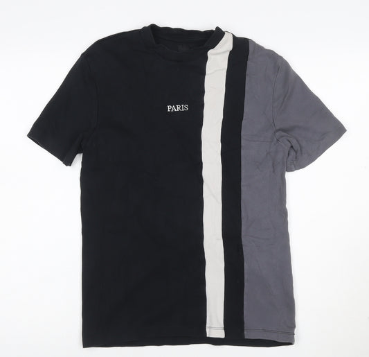 River Island Mens Black Colourblock Paris T-Shirt Size S