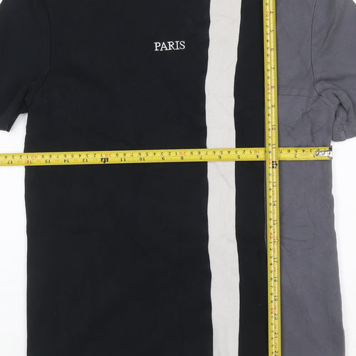 River Island Mens Black Colourblock Paris T-Shirt Size S