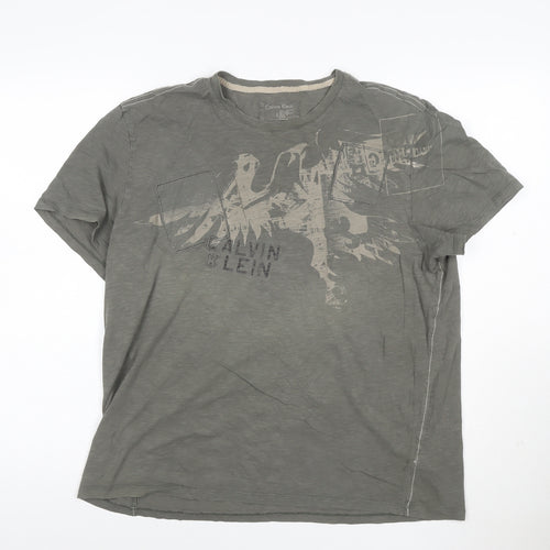 Calvin Klein Men's Grey Graphic Short Sleeve Cotton T-Shirt Size L
