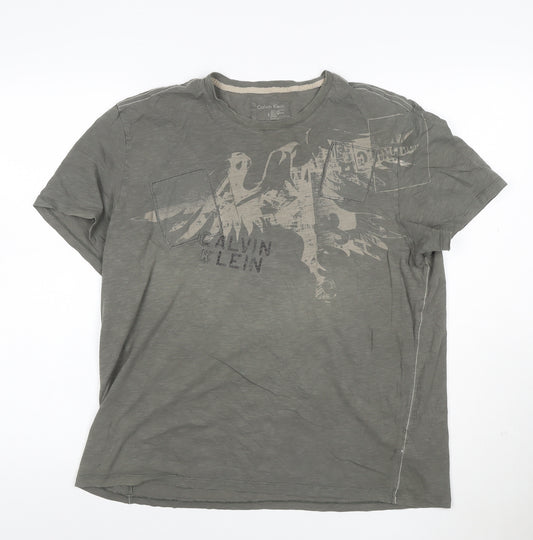 Calvin Klein Men's Grey Graphic Short Sleeve Cotton T-Shirt Size L