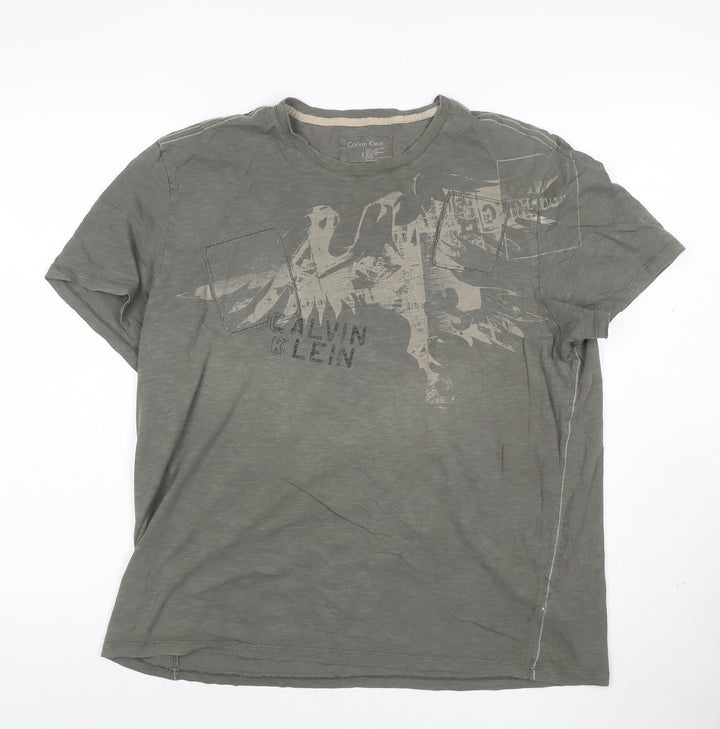 Calvin Klein Men's Grey Graphic Short Sleeve Cotton T-Shirt Size L