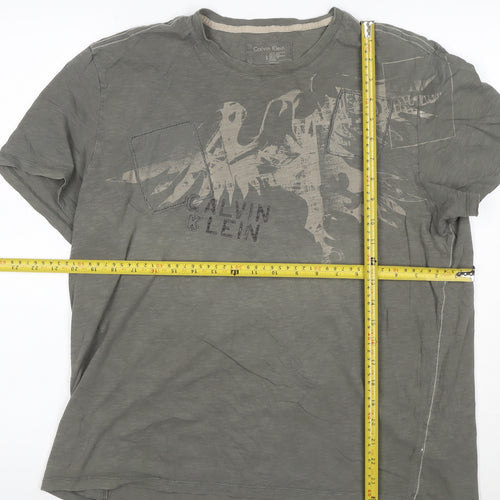 Calvin Klein Men's Grey Graphic Short Sleeve Cotton T-Shirt Size L