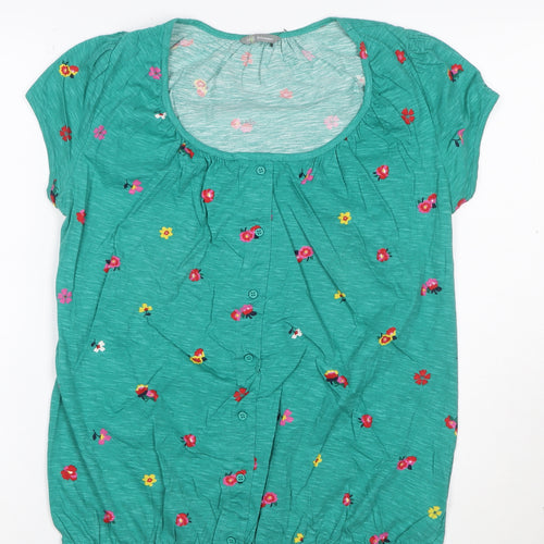 Marks and Spencer Womens Green Floral Button-Up Cotton Top UK 12