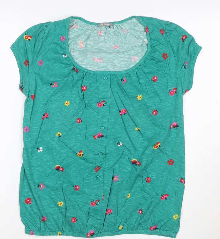 Marks and Spencer Womens Green Floral Button-Up Cotton Top UK 12