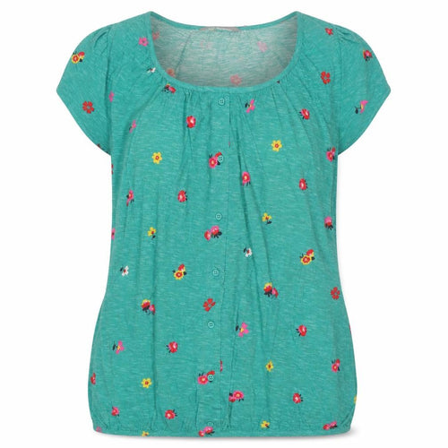 Marks and Spencer Womens Green Floral Button-Up Cotton Top UK 12