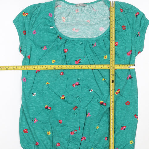 Marks and Spencer Womens Green Floral Button-Up Cotton Top UK 12