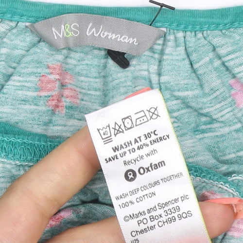 Marks and Spencer Womens Green Floral Button-Up Cotton Top UK 12