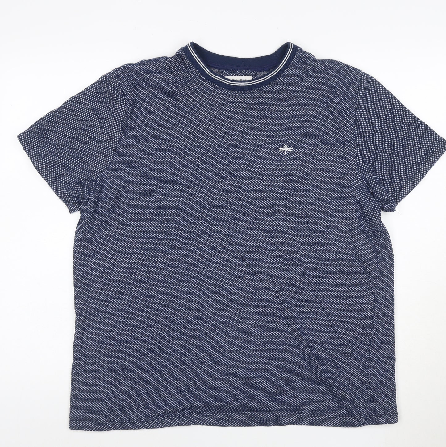 EASY Men’s Blue Geometric Cotton Blend Crew Neck Short Sleeve T-Shirt XL