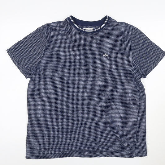 EASY Men’s Blue Geometric Cotton Blend Crew Neck Short Sleeve T-Shirt XL