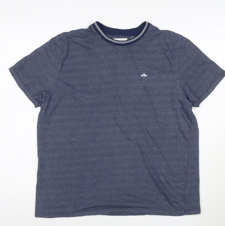 EASY Men’s Blue Geometric Cotton Blend Crew Neck Short Sleeve T-Shirt XL