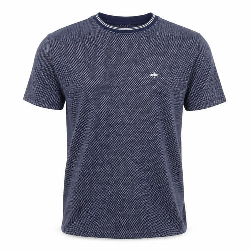 EASY Men’s Blue Geometric Cotton Blend Crew Neck Short Sleeve T-Shirt XL