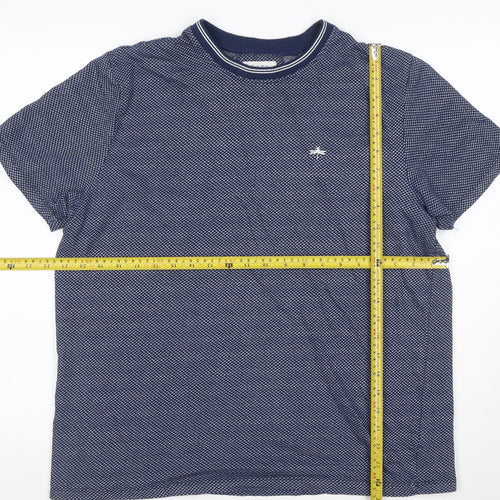 EASY Men’s Blue Geometric Cotton Blend Crew Neck Short Sleeve T-Shirt XL