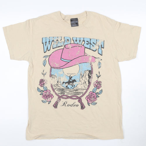 HNR LDN Men Beige Wild West Rodeo Graphic Cotton T-Shirt Size S