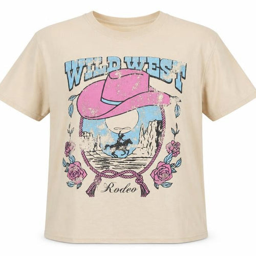 HNR LDN Men Beige Wild West Rodeo Graphic Cotton T-Shirt Size S
