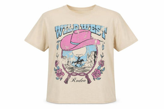 HNR LDN Men Beige Wild West Rodeo Graphic Cotton T-Shirt Size S