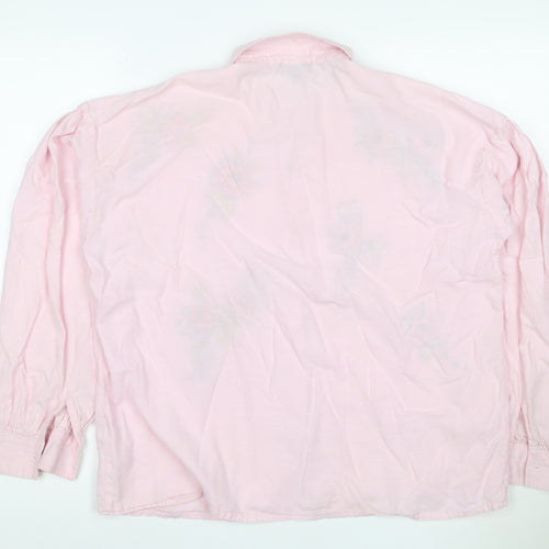Topshop Women's Pink Floral Embroidered Cotton Button-Up Shirt UK 10