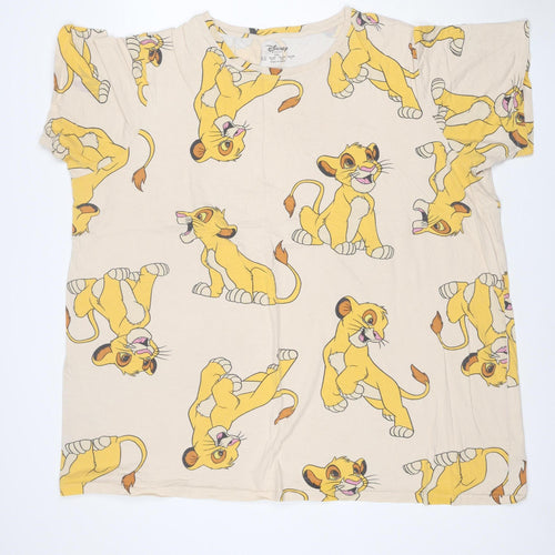 Disney Women Beige Simba Print T-Shirt 2XL Cotton Relaxed Fit