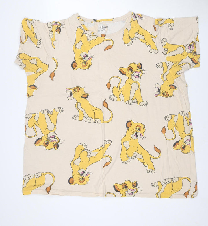 Disney Women Beige Simba Print T-Shirt 2XL Cotton Relaxed Fit