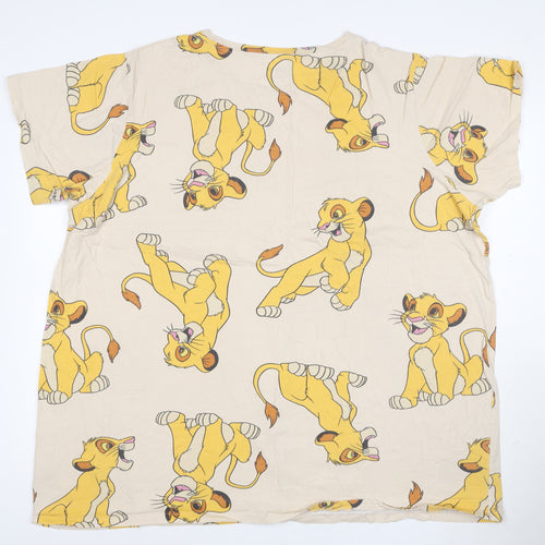 Disney Women Beige Simba Print T-Shirt 2XL Cotton Relaxed Fit