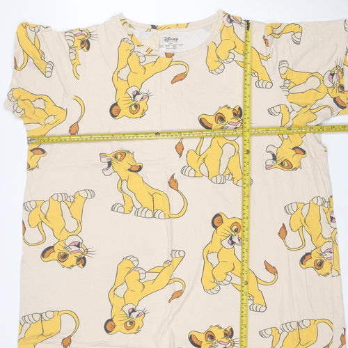 Disney Women Beige Simba Print T-Shirt 2XL Cotton Relaxed Fit