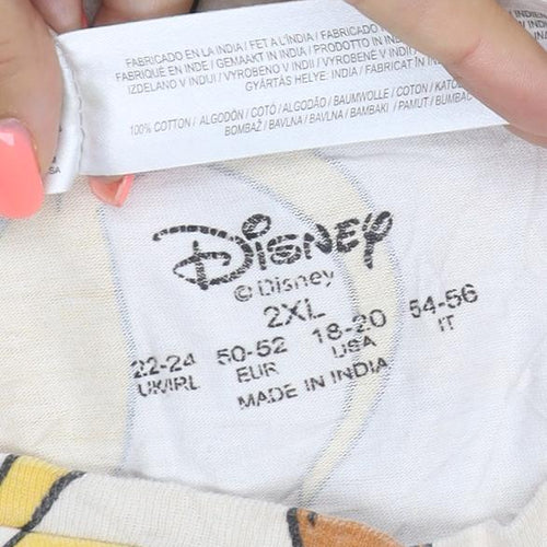 Disney Women Beige Simba Print T-Shirt 2XL Cotton Relaxed Fit