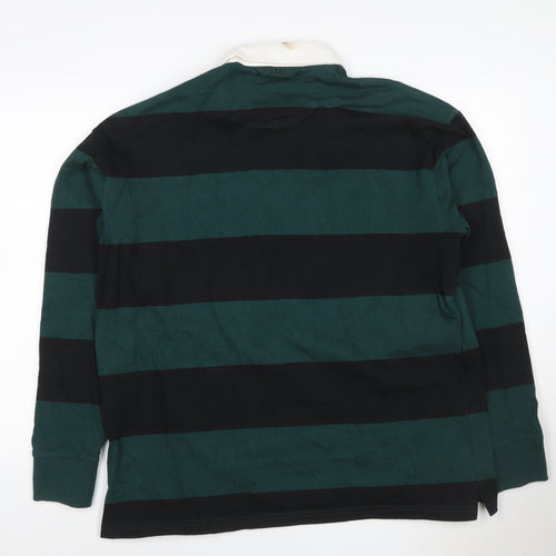 Marks and Spencer Men's Green Black Rugby Polo Shirt Long Sleeve L