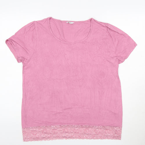 Cottelli Collection Women's Pink Lace Trim Viscose T-Shirt Size 16