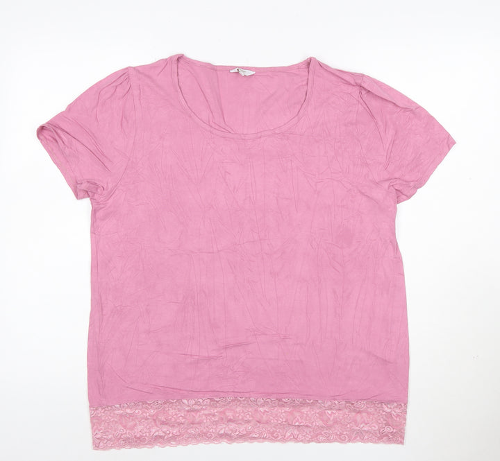 Cottelli Collection Women's Pink Lace Trim Viscose T-Shirt Size 16