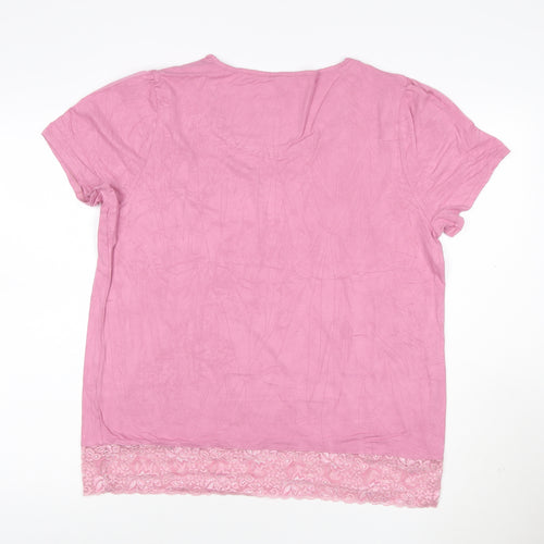Cottelli Collection Women's Pink Lace Trim Viscose T-Shirt Size 16